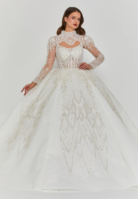 Long Sleeve Maxi Tulle Regular Wedding Dress $890