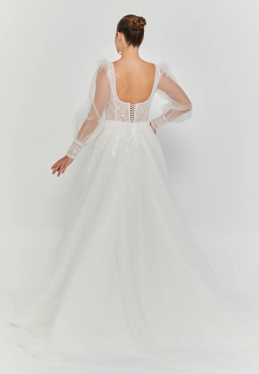Long Sleeve Maxi Tulle Regular Wedding Dress $290