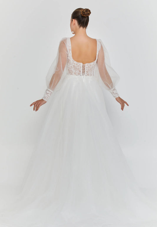 Long Sleeve Maxi Tulle Regular Wedding Dress $290