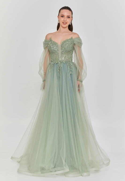 Off Shoulder Maxi Tulle Regular Engagement Dress Unit Price: $325