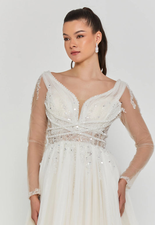 Long Sleeve Maxi Tulle Regular Wedding Dress Unit Price: $455