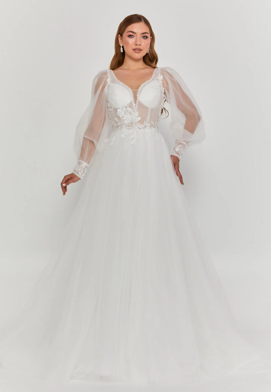 Long Sleeve Maxi Tulle Regular Wedding Dress Unit Price: $275