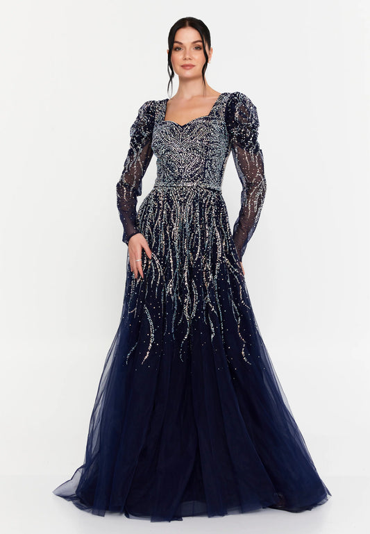 Long Sleeve Maxi Tulle A - Line Regular Prom Dress Unit Price: $106
