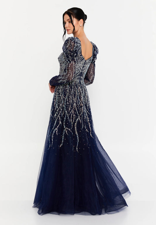Long Sleeve Maxi Tulle A - Line Regular Prom Dress Unit Price: $106
