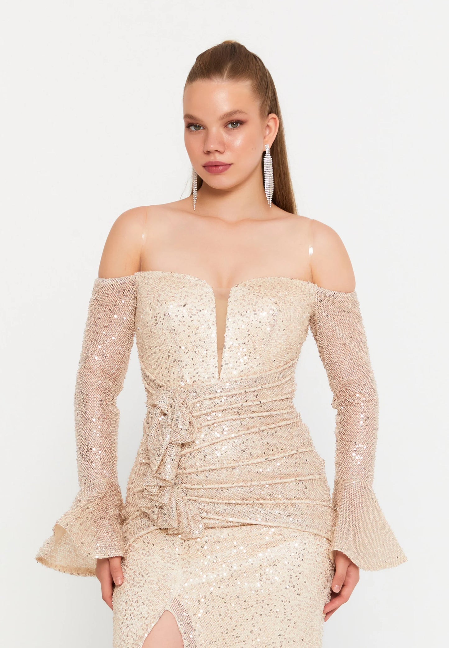 Off Shoulder Maxi Tulle Mermaid Regular Wedding Guest Dress Unit Price: $125