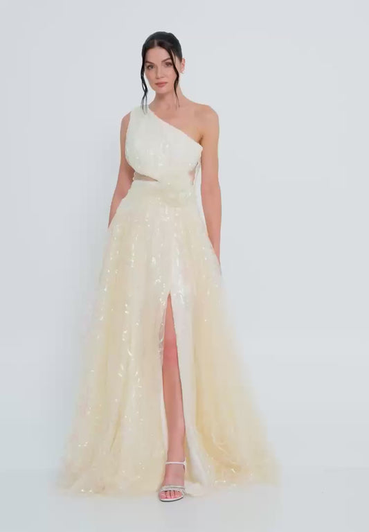 One Shoulder Maxi Tulle A - Line Regular Prom Dress Unit Price: $110
